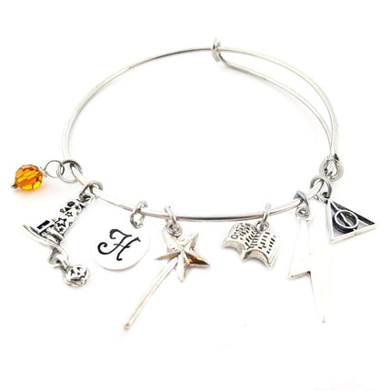 Wizard Charm Bracelet – Harry Potter Inspired with Personalized Initial & Birthstone