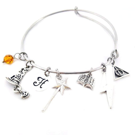 Wizard Charm Bracelet – Harry Potter Inspired with Personalized Initial & Birthstone