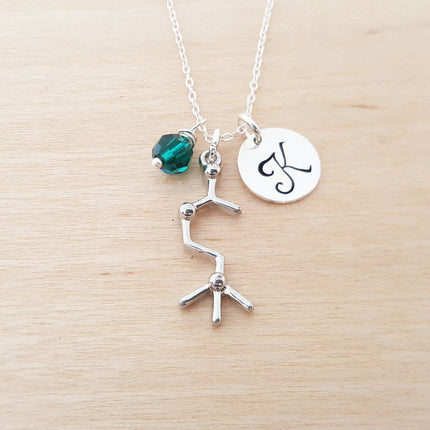 Personalized Acetylcholine Necklace – Sterling Silver, Birthstone & Initial