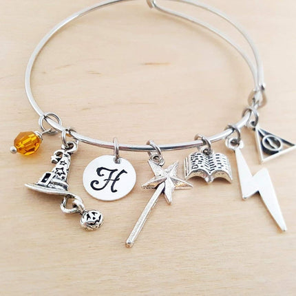 Wizard Charm Bracelet – Harry Potter Inspired with Personalized Initial & Birthstone