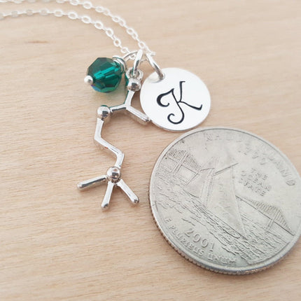 Personalized Acetylcholine Necklace – Sterling Silver, Birthstone & Initial