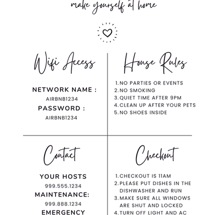 Airbnb & Vrbo Welcome Sign Canva Template – Editable House Rules + WiFi Info