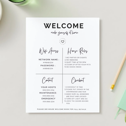 Airbnb & Vrbo Welcome Sign Canva Template – Editable House Rules + WiFi Info