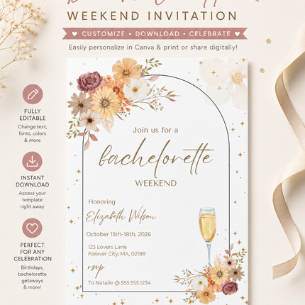 Wildflower Bachelorette Weekend Invitation – Canva Template