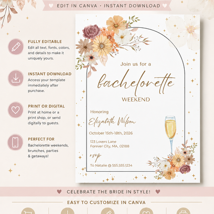 Wildflower Bachelorette Weekend Invitation – Canva Template