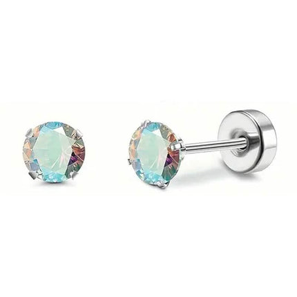 Women's Cubic Zirconia Surgical Stainless Steel Flat Back Earrings
