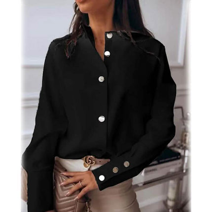 Women's Solid Colored Long Sleeve Button Standing Collar Basic Tops
