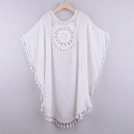 Women's Swimwear Cover Up Beach Dress Tassel Printing Hole
