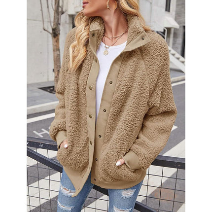 Womens Winter Sherpa Fleece Button Jacket Coat