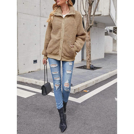 Womens Winter Sherpa Fleece Button Jacket Coat