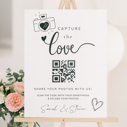 Capture the Love – Editable QR Code Wedding Sign Template (Canva) | Instant Download