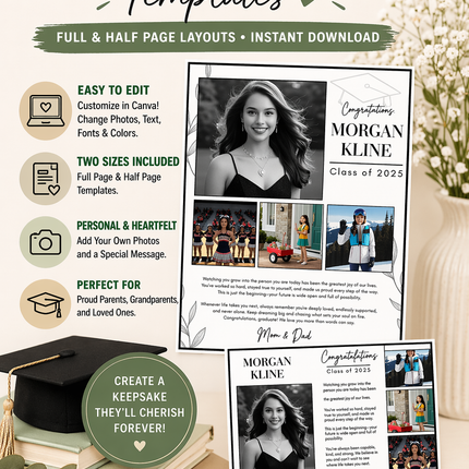 Yearbook Ad Template – Full & Half Page Graduation Tribute (Editable in Canva)